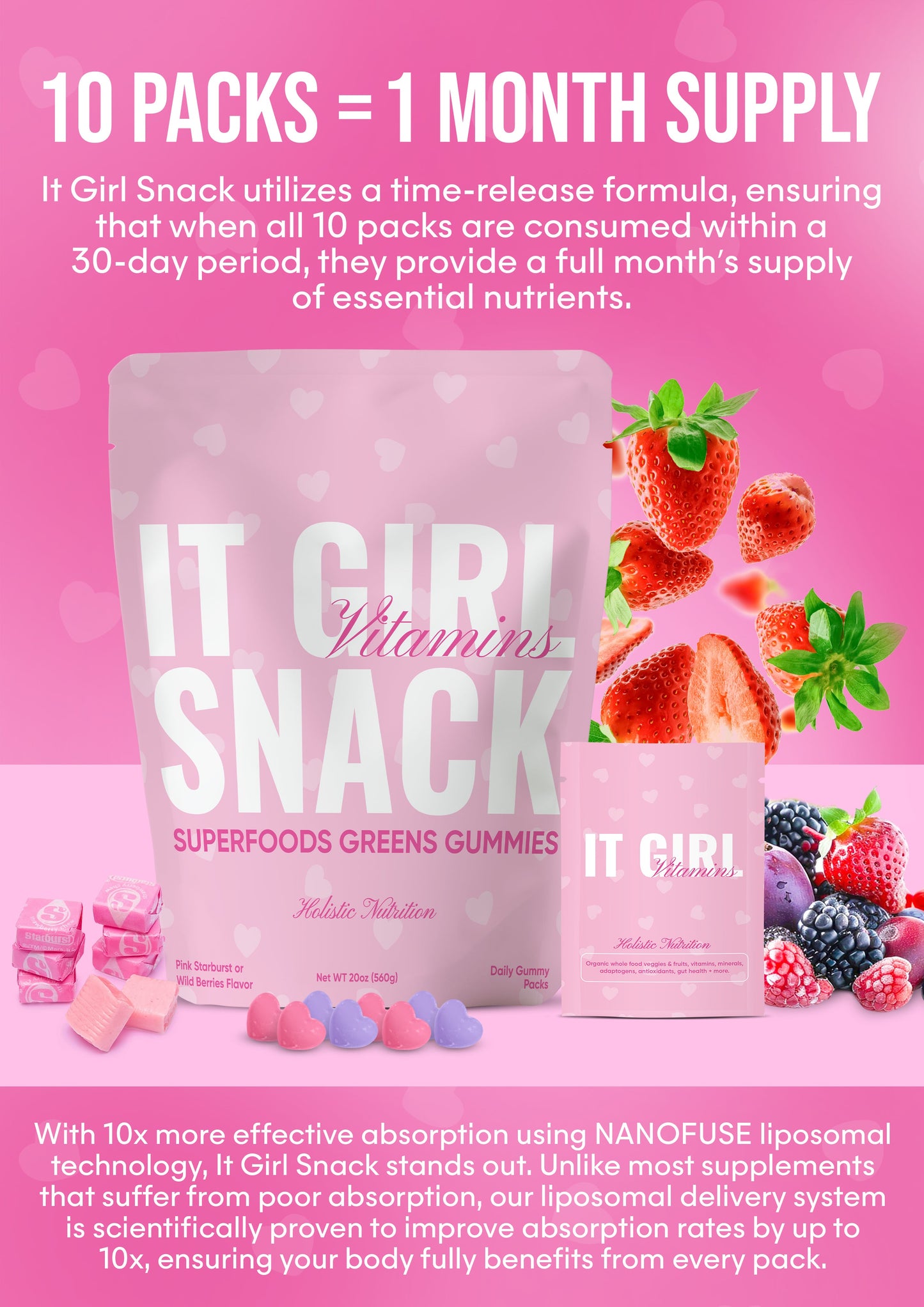 It Girl Snack - Superfoods Greens Gummies in Pink Starburst Flavor
