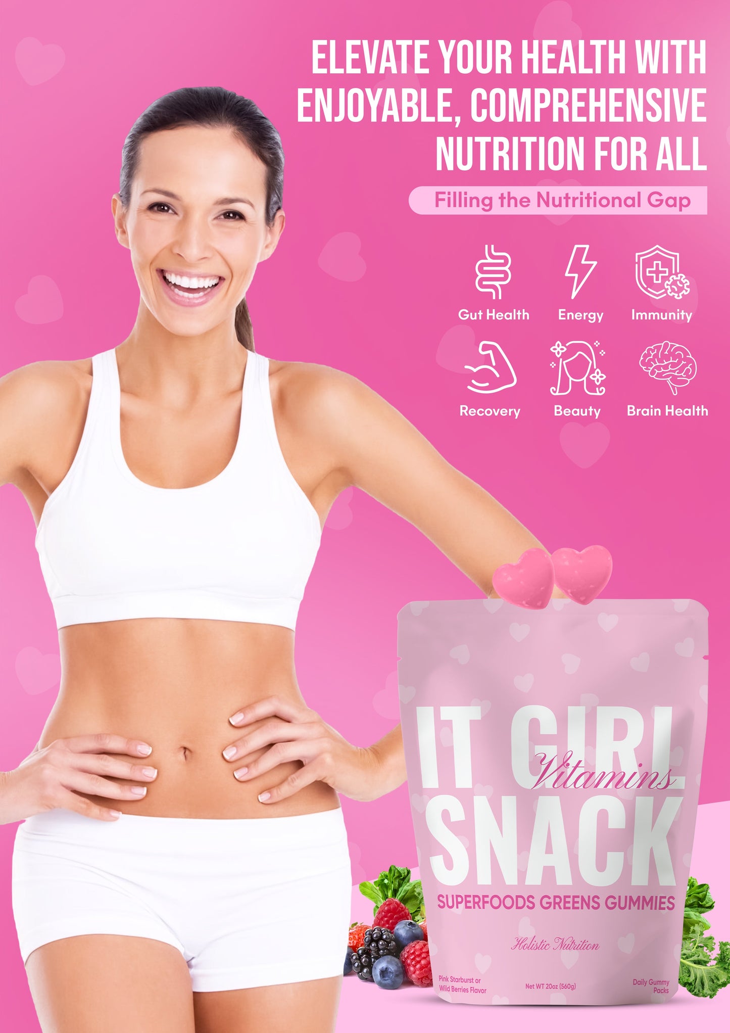 It Girl Snack - Superfoods Greens Gummies in Pink Starburst Flavor