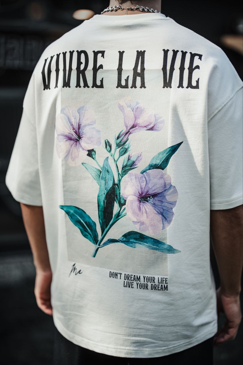Vivre La Vie Floral Quote Cotton T-Shirt – Inspirational Botanical Tee