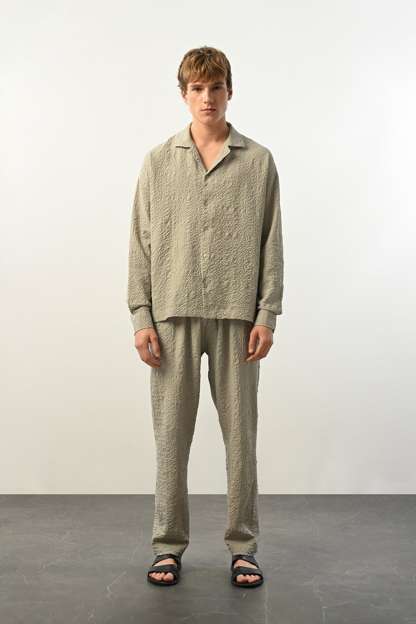 Men's Oversized Shirt Made of Aerobin Fabric with V-Neck