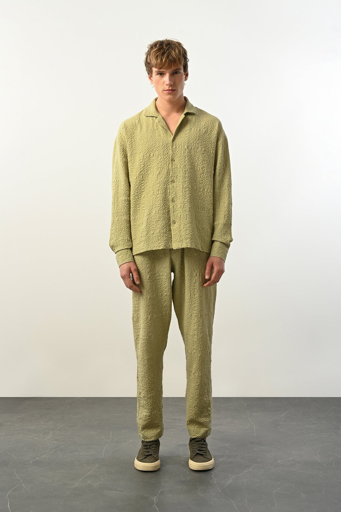 Men's Oversized Shirt Made of Aerobin Fabric with V-Neck