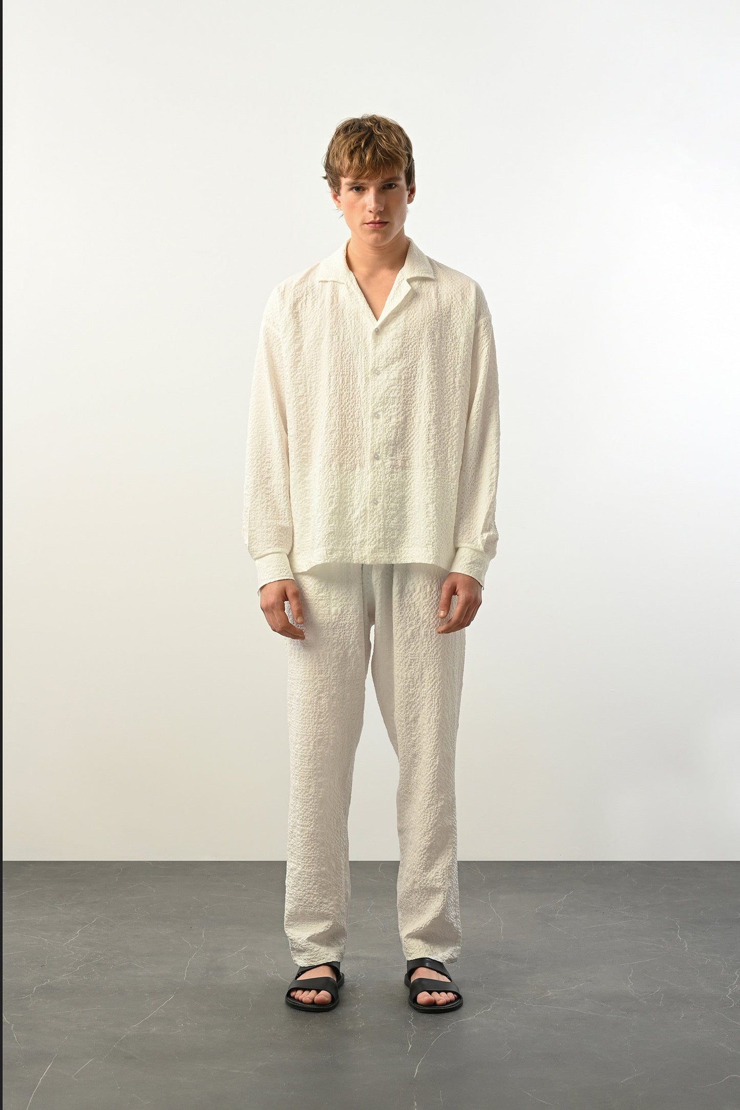 Men's Oversized Shirt Made of Aerobin Fabric with V-Neck