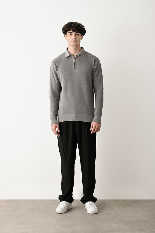 Collared Zip-Up Knit Sweater