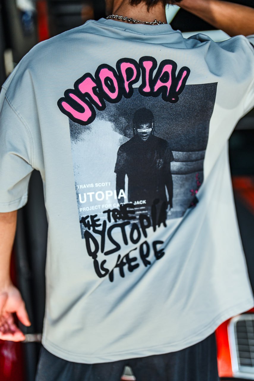 Oversize Graphic Cotton Tee – Travis Scott Utopia Dystopia Print