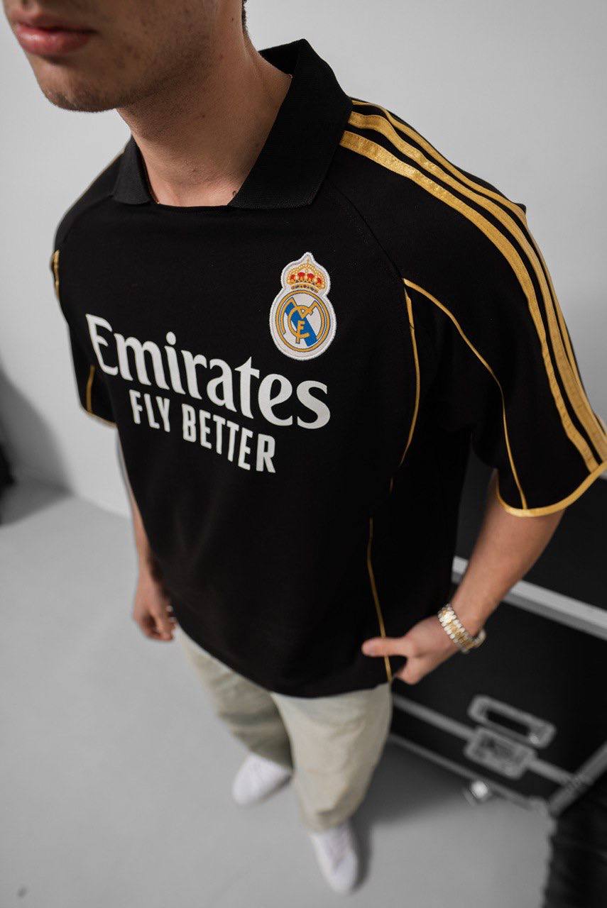 Real Madrid Black & Gold Emirates Jersey - Retro Football Shirt - Vintage Soccer Tee