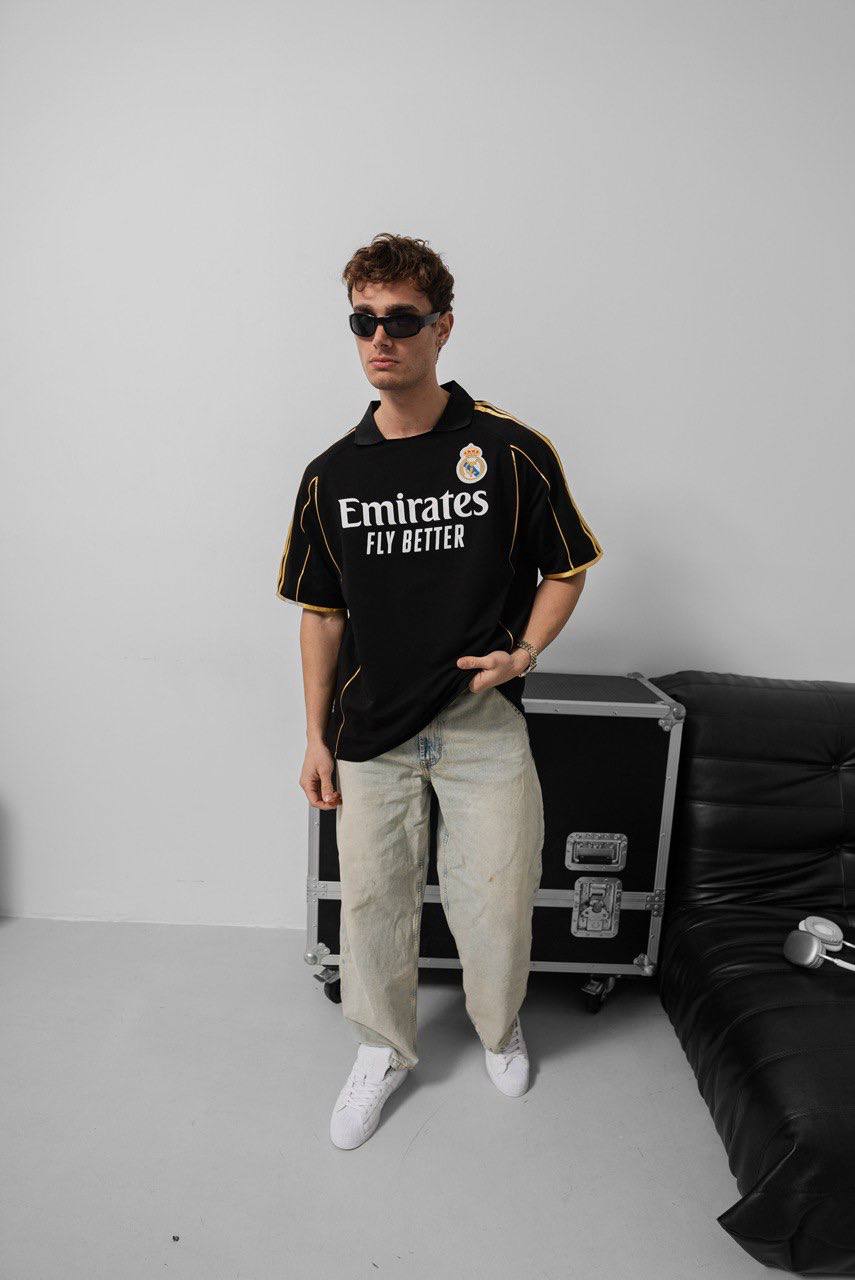 Real Madrid Black & Gold Emirates Jersey - Retro Football Shirt - Vintage Soccer Tee