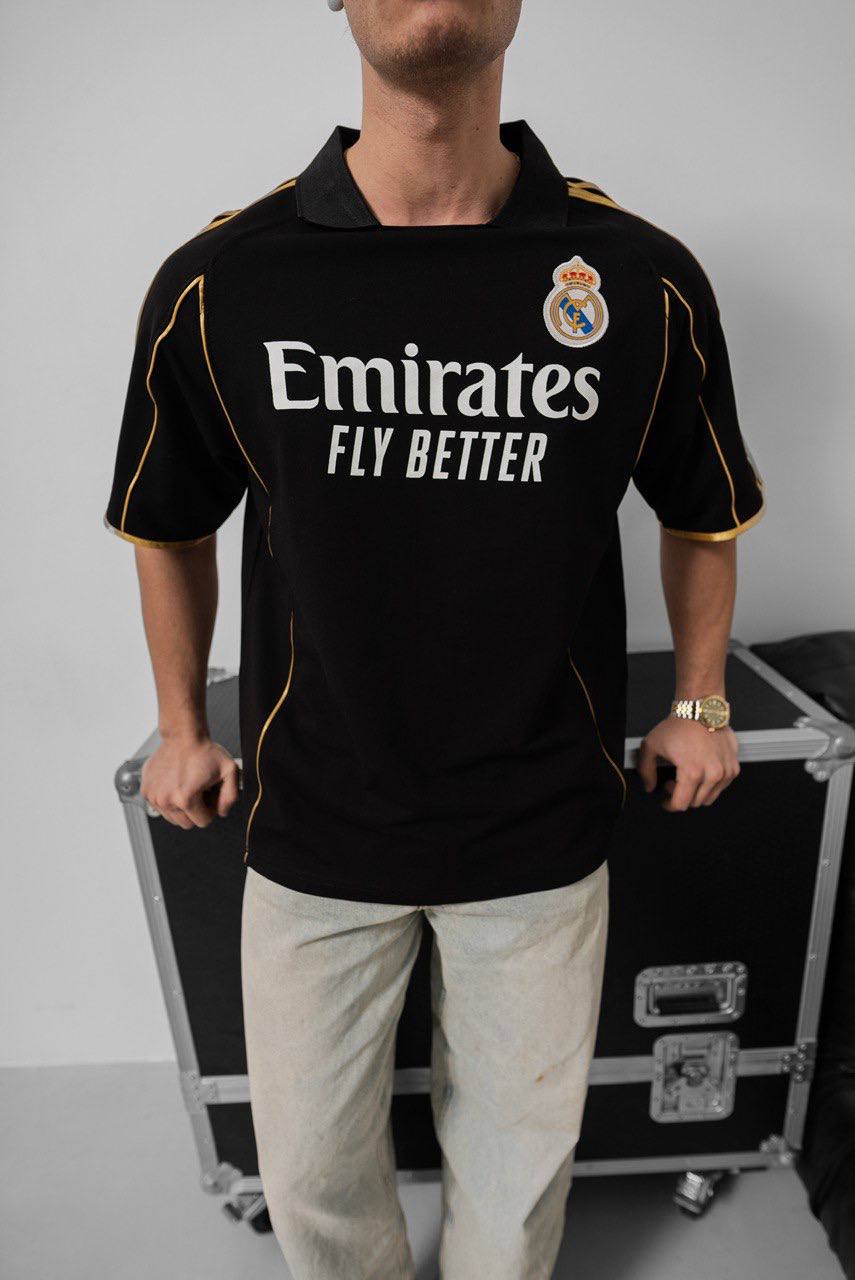 Real Madrid Black & Gold Emirates Jersey - Retro Football Shirt - Vintage Soccer Tee