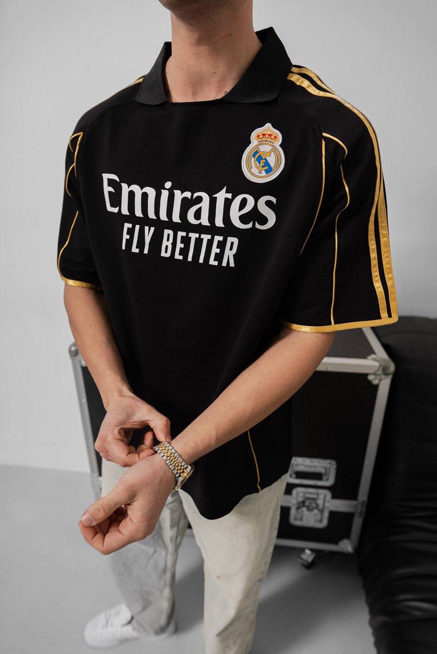 Real Madrid Black & Gold Emirates Jersey - Retro Football Shirt - Vintage Soccer Tee