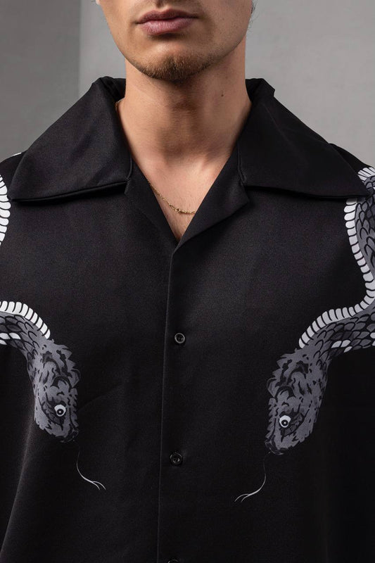 Snake Print Unisex Shirt – Black Button-Up