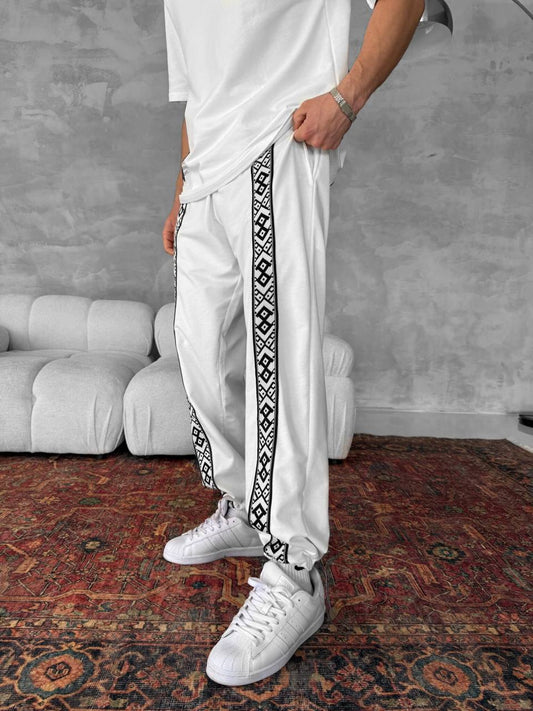 Unisex Cotton Joggers with Side Pattern / Black Streetwear Pants