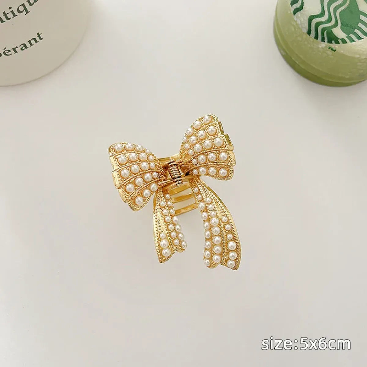 Gold Pearl Rhinestone Mini Hair Clip