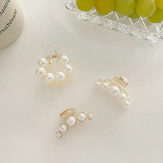Gold Pearl Rhinestone Mini Hair Clip