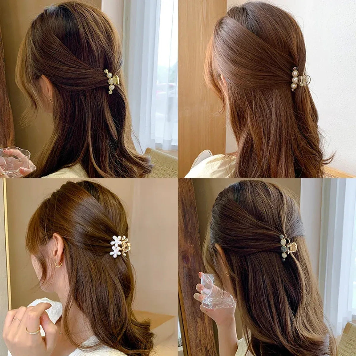Gold Pearl Rhinestone Mini Hair Clip