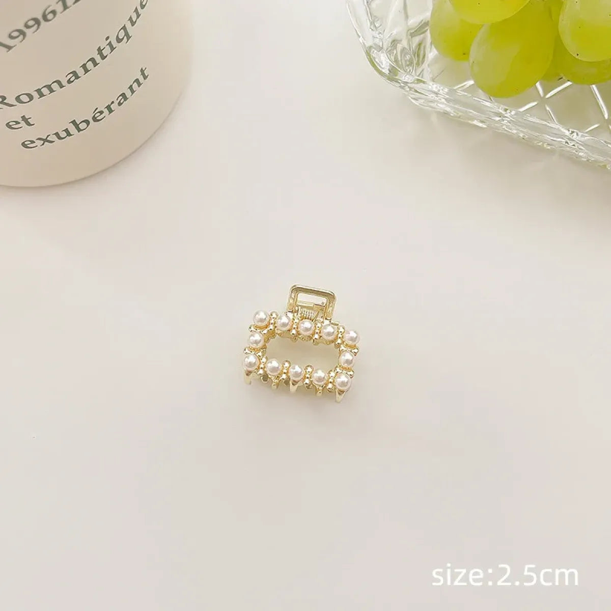 Gold Pearl Rhinestone Mini Hair Clip