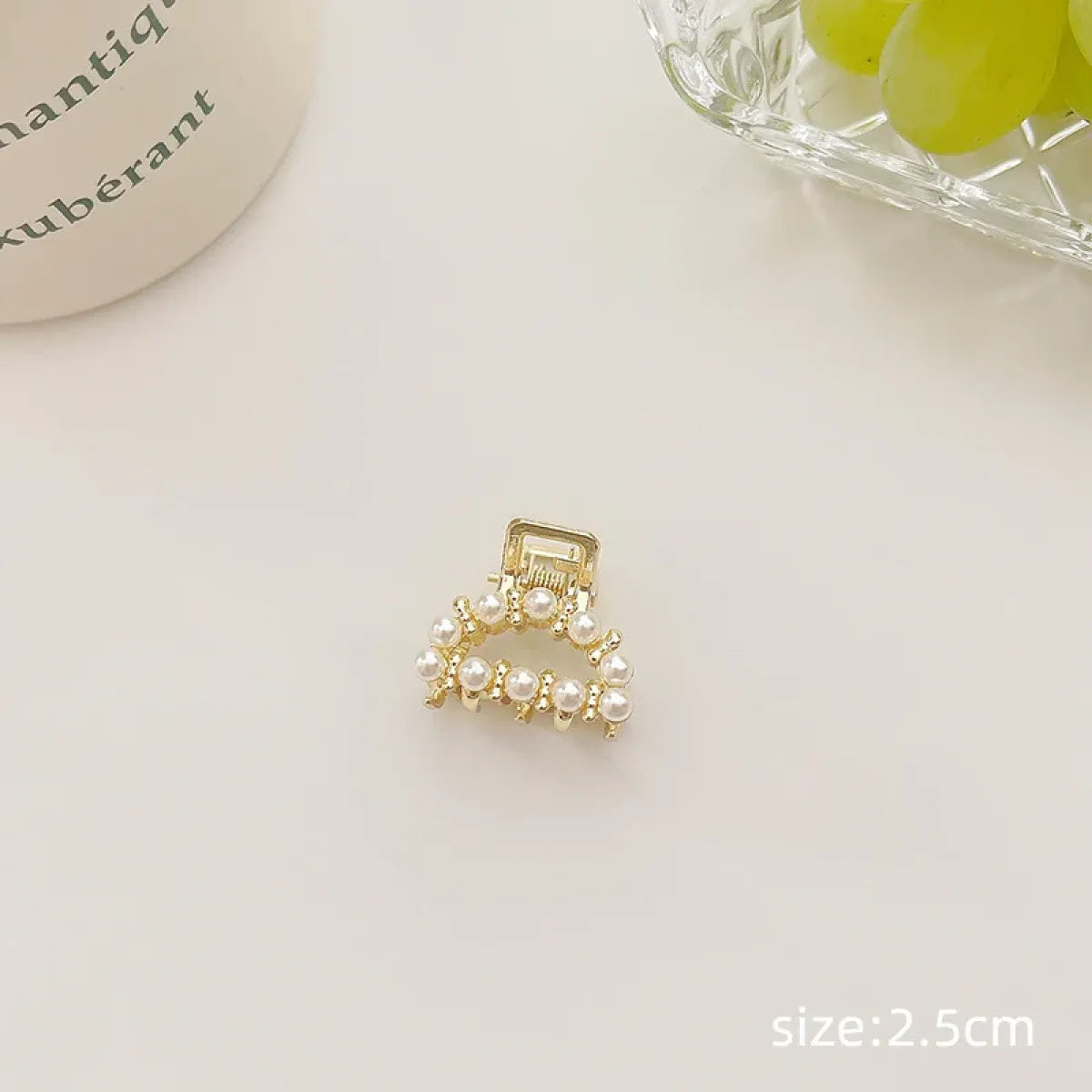 Gold Pearl Rhinestone Mini Hair Clip