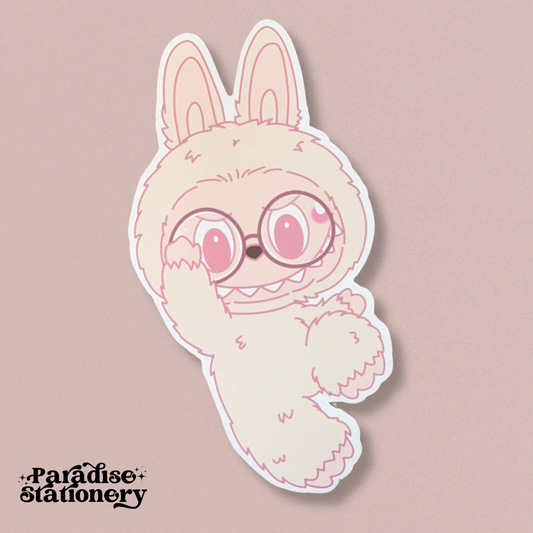 Kawaii Pink Labubu Sticker with Glasses
