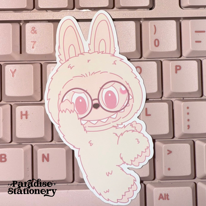 Kawaii Pink Labubu Sticker with Glasses