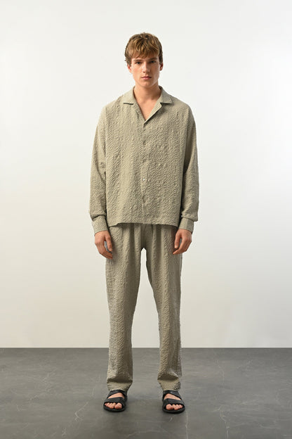 Men's Oversized Shirt Made of Aerobin Fabric with V-Neck