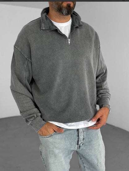 Oversized Zip-Neck Sweatshirt