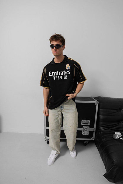 Real Madrid Black & Gold Emirates Jersey - Retro Football Shirt - Vintage Soccer Tee