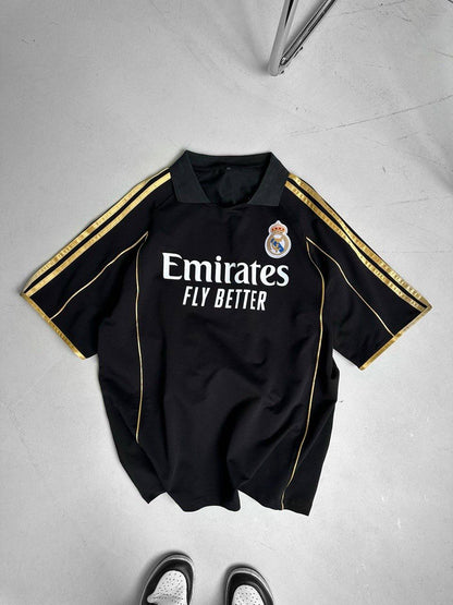 Real Madrid Black & Gold Emirates Jersey - Retro Football Shirt - Vintage Soccer Tee