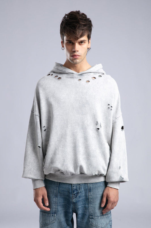 Vintage Distressed Hoodie - Oversized Washed Pullover Sweatshirt