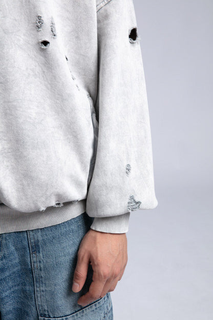 Vintage Distressed Hoodie - Oversized Washed Pullover Sweatshirt