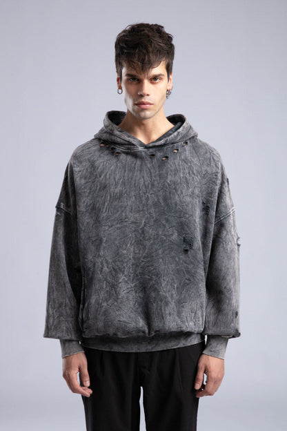 Vintage Distressed Hoodie - Oversized Washed Pullover Sweatshirt