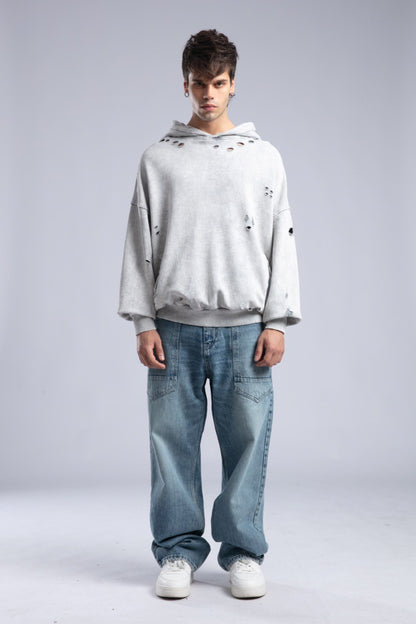 Vintage Distressed Hoodie - Oversized Washed Pullover Sweatshirt