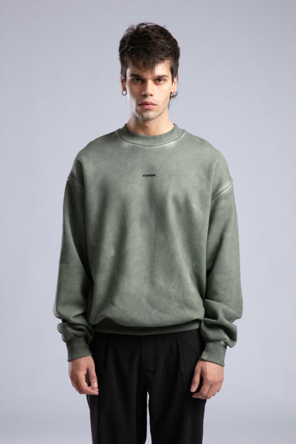 Vintage Washed Crewneck Sweatshirt - Oversized Pullover with Logo