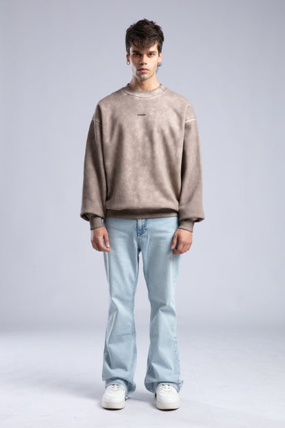 Vintage Washed Crewneck Sweatshirt - Oversized Pullover with Logo