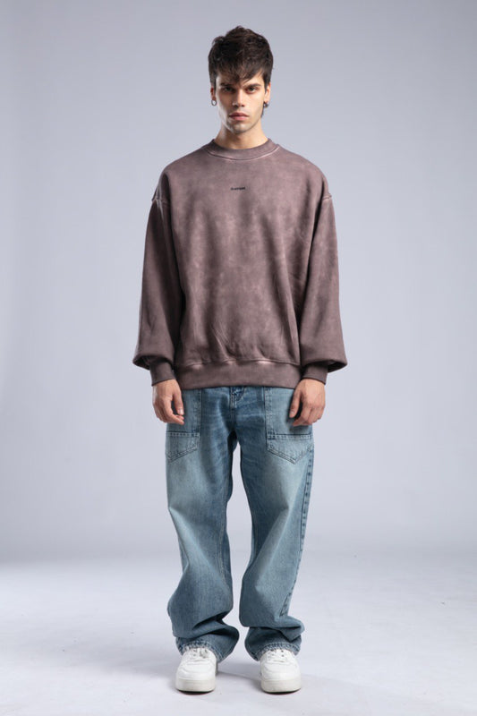 Vintage Washed Crewneck Sweatshirt - Oversized Pullover with Logo