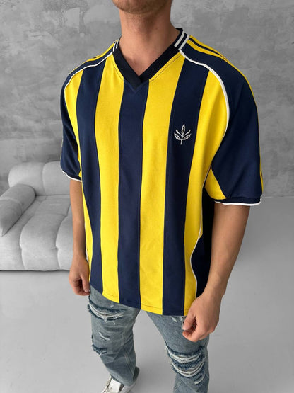Yellow Black Striped Cotton T-Shirt / Jersey Style Sporty Tee