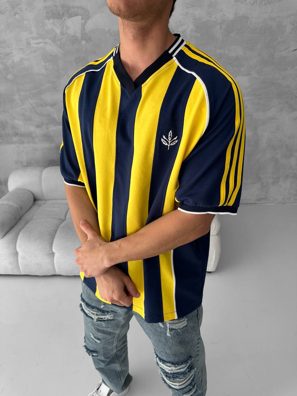 Yellow Black Striped Cotton T-Shirt / Jersey Style Sporty Tee