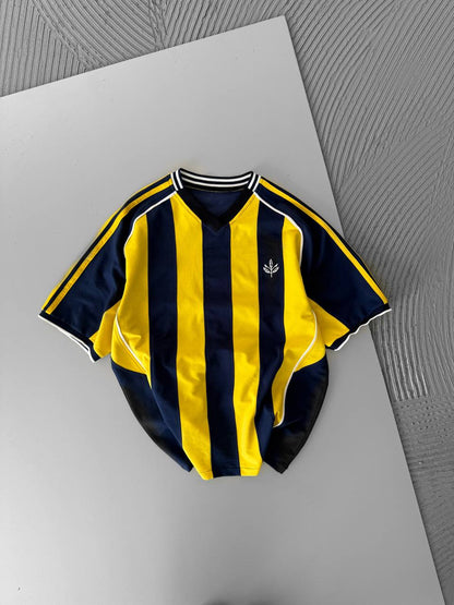 Yellow Black Striped Cotton T-Shirt / Jersey Style Sporty Tee