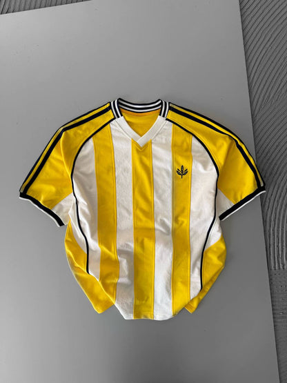Yellow Black Striped Cotton T-Shirt / Jersey Style Sporty Tee