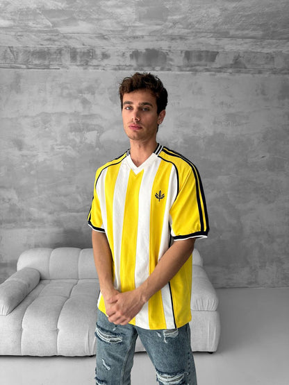 Yellow Black Striped Cotton T-Shirt / Jersey Style Sporty Tee