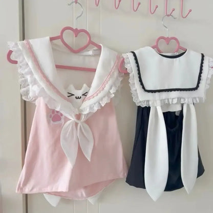 Kawaii Cat Lace Sailor Crop Top