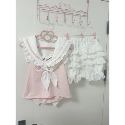 Kawaii Cat Lace Sailor Crop Top