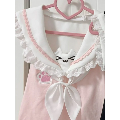 Kawaii Cat Lace Sailor Crop Top