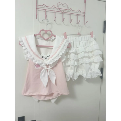 Kawaii Cat Lace Sailor Crop Top
