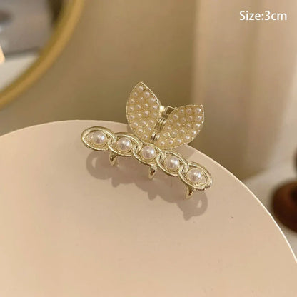 Gold Pearl Rhinestone Mini Hair Clip