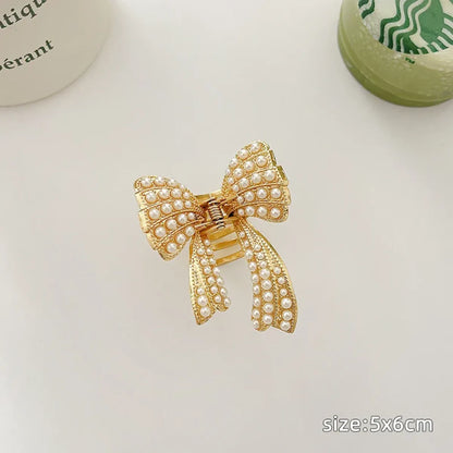 Gold Pearl Rhinestone Mini Hair Clip