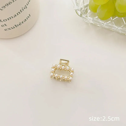 Gold Pearl Rhinestone Mini Hair Clip