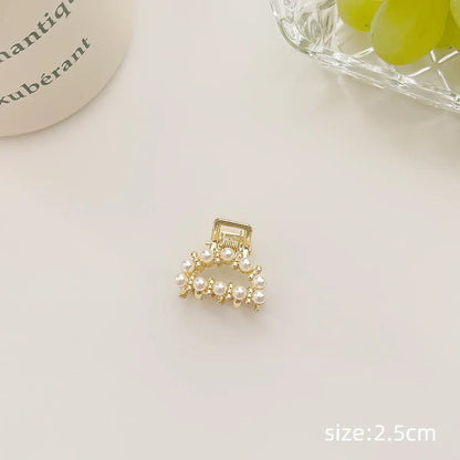 Gold Pearl Rhinestone Mini Hair Clip