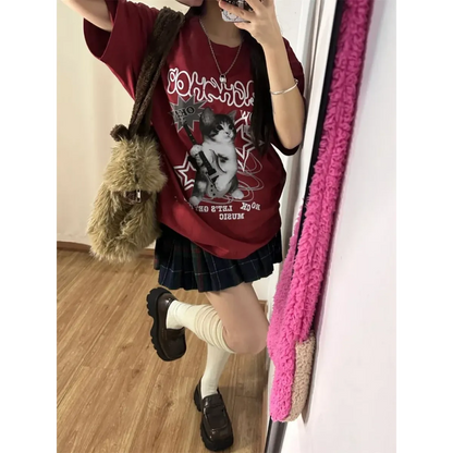 Harajuku Punk Cat Print T-Shirt
