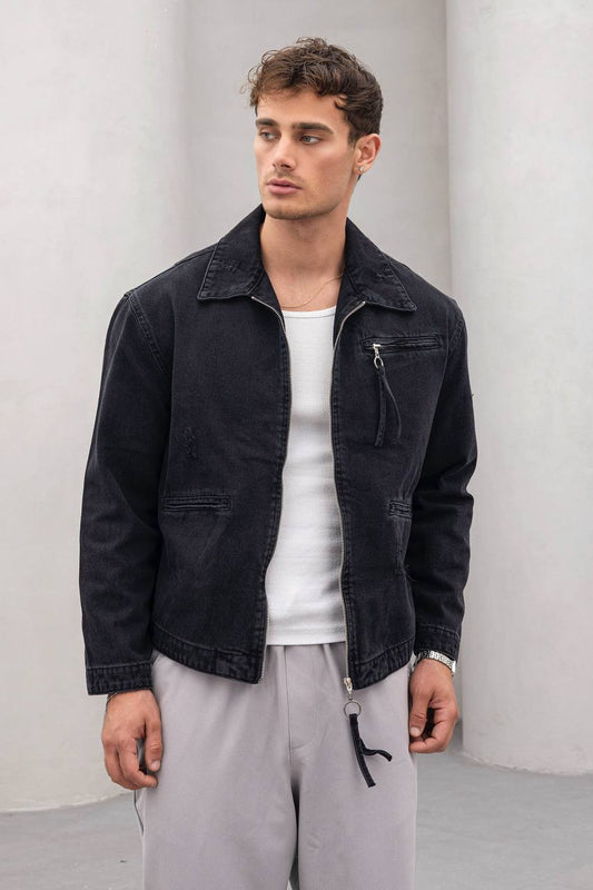 Vintage Washed Denim Jacket - Men's Streetwear Casual Jean Jacket