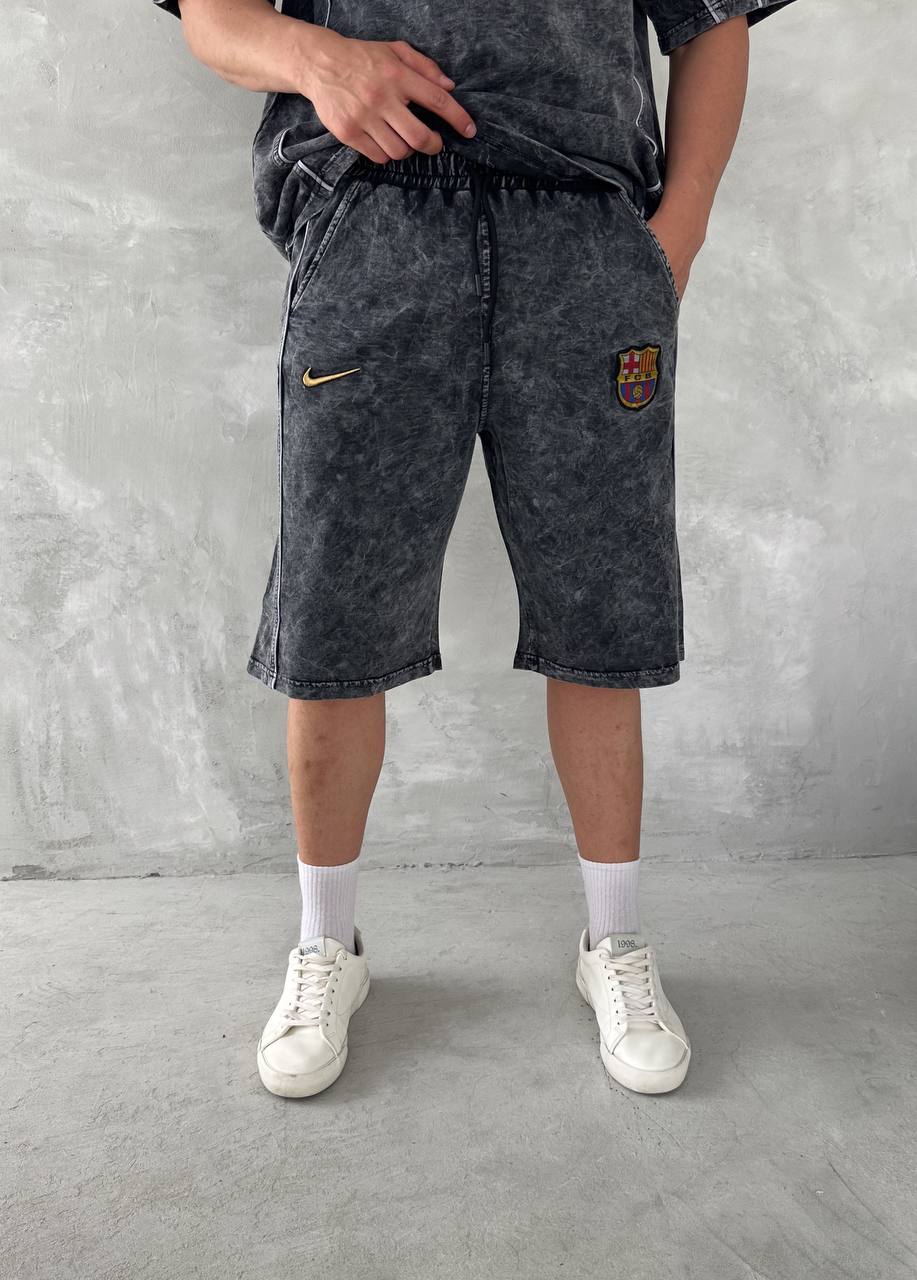 Washed Spirit Men's Polo & Shorts Set – Retro Grey Clubwear with Contrast Stitching